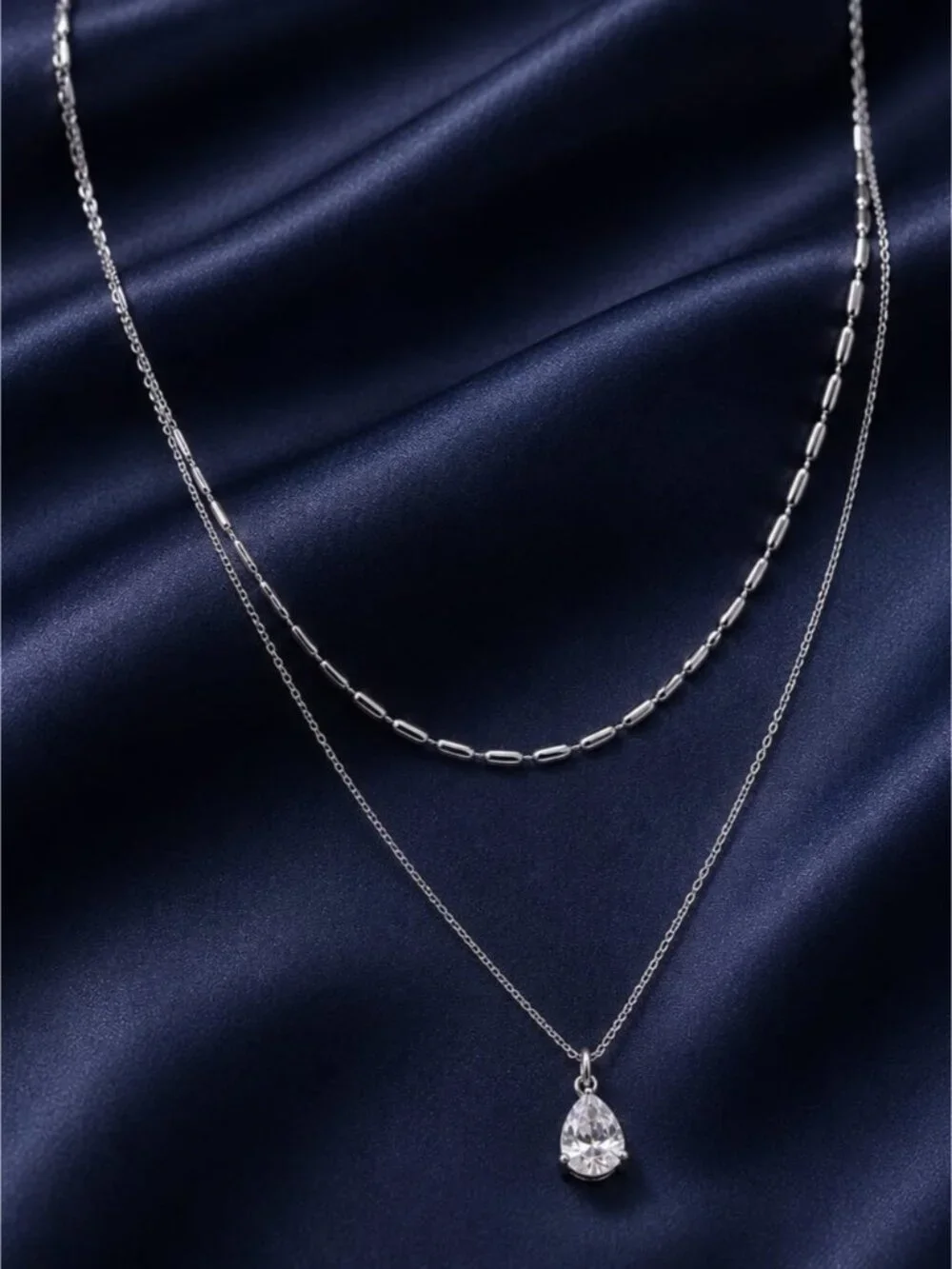 Stainless Steel  Layered Teardrop Pendant Necklace - Elegant Women’s Jewelry